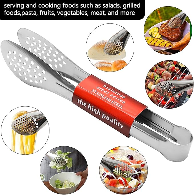 6 Pack Buffet Tongs, Stainless Steel Serving Tongs Serving Utensils 9Inch - Image 4