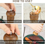 Haomacro Pepper Grinder, Wood Salt and Pepper Mills Set, Classic Manual Spice - Image 5