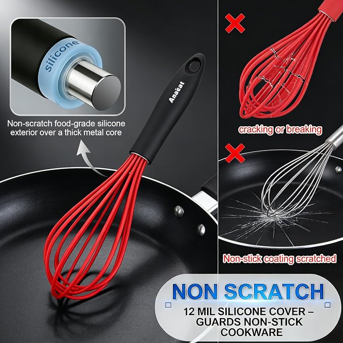 Anaeat Silicone Kitchen Whisk Set of 4, Milk and Egg Beater Blender - Image 3