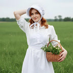 Tucnoeu 2pcs White Mob Cap Half Apron Halloween Colonial Costume Set Women - Image 7