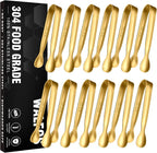 Walfos Small Gold Tongs For Serving, Food Grade Stainless Steel 4" Mini Tongs by Walfos
