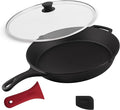 Cuisinel 15" Cast Iron Skillet + Glass Lid Cover + Pan Scraper + Heat-Resistant by Cuisinel