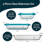 Libbey Baker’s Premium 5 Piece Glass Baking Dish Set, Stackable Casserole Dish - Image 3