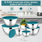 E-far Mixing Bowls with Lids Set, 7-Piece Stainless Steel Mixing Bowls with 3 - Image 7
