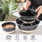 HASENSE Ceramic Mixing Bowls Set of 3, 84/40/20 Oz Black & Beige Stoneware Bowls - Image 5