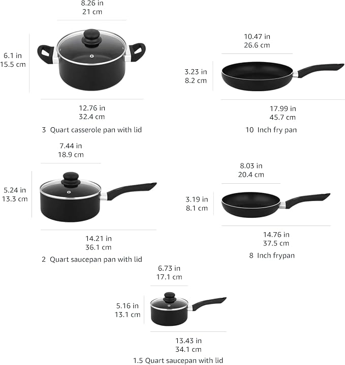 Amazon Basics Non-Stick Kitchen Cookware 8-Piece Set, Non-Induction, Includes - Image 5