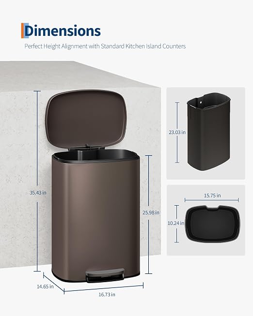 Garvee 13 gal and 2.6 gal Metal Trash Can Combo Set, Rustproof Garbage Can - Image 5