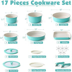 SENSARTE 17 Piece Ceramic Pots and Pans Set, Nonstick Detachable Handle Cookware - Image 2