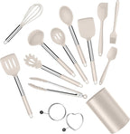 E-far Silicone Cooking Utensils Set, 14-Piece Khaki Kitchen Utensils Set by E-far
