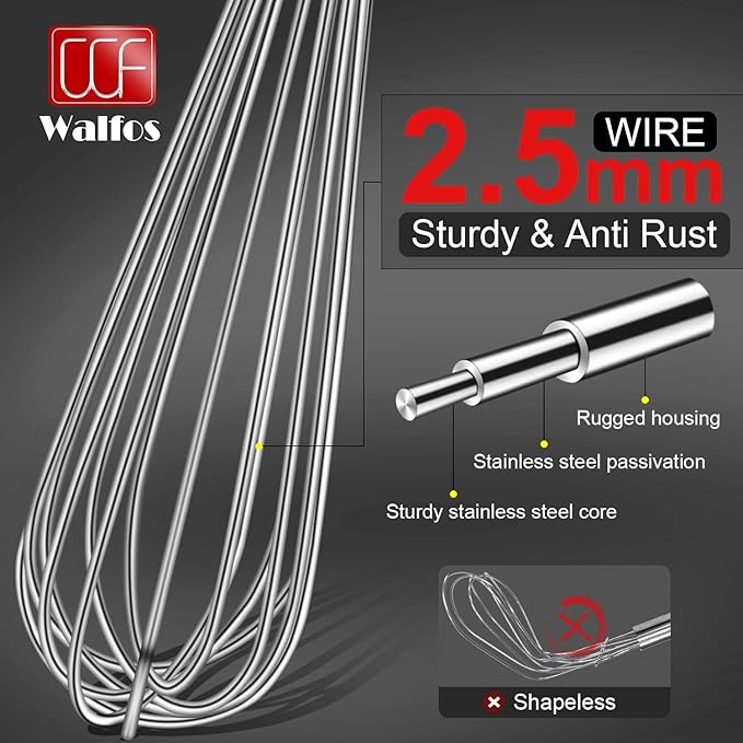 Walfos Whisk, 17in Large Whisks, Heavy Duty Stainless Steel Wire Whisk Ideal - Image 3