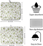 Easter Bunny Floral Drying Mat for Kitchen Counter Spring Easter Rabbits Green - Image 2