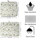 Easter Bunny Floral Drying Mat for Kitchen Counter Spring Easter Rabbits Green - Image 2
