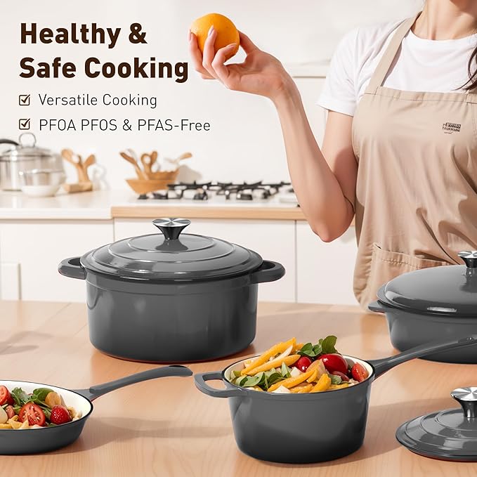 DishDelight Enameled Cast Iron Pots and Pans Set, 7 Piece Dutch Oven Set - Image 7