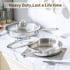 DELARLO Tri-Ply Stainless Steel Pan, 18/10 Frying Pan, Oven Safe Up to 600°F - Image 3