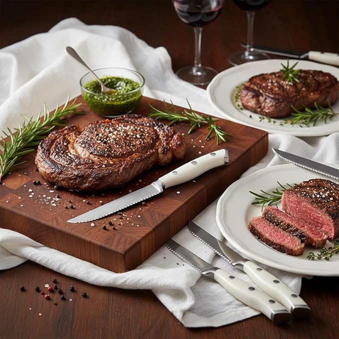 Alata 6-Piece White Steak Knives Set, Stainless Steel Steak Knife set - Image 6