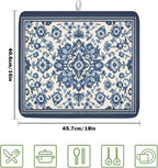 Blue Floral Dish Drying Mat for Kitchen Counter Vintage Flower Pattern - Image 2