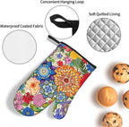 Boho Floral Oven Mitts and Pot Holders Sets of 3, Colorful Flowers Heat - Image 6