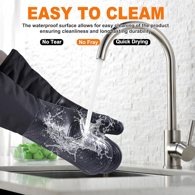Extra Long Silicone Oven Mitts, Heat Resistant Oven Gloves - Image 6