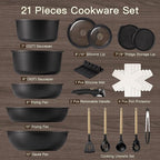 Astercook 21 Pcs Pots and Pans Set Non Stick, Ceramic Cookware Set Detachable - Image 9