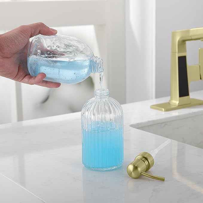 Gold Glass Soap Dispenser with Rust Proof Metal Pump, Vintage & Antique Design - Image 5