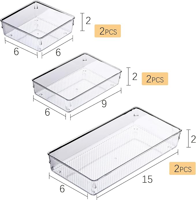 3 Pack Clear Plastic Drawer Organizer Tray Cutlery Utensil Makeups Drawer - Image 2