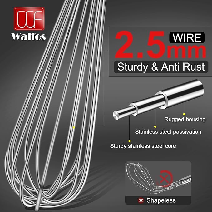 Walfos Whisk, 14in Large Whisks, Heavy Duty Stainless Steel Wire Whisk - Image 3