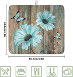 Teal Sunflowers Drying Mat 18x16 Inch, Summer Wooden Board Drying Mat - Image 2
