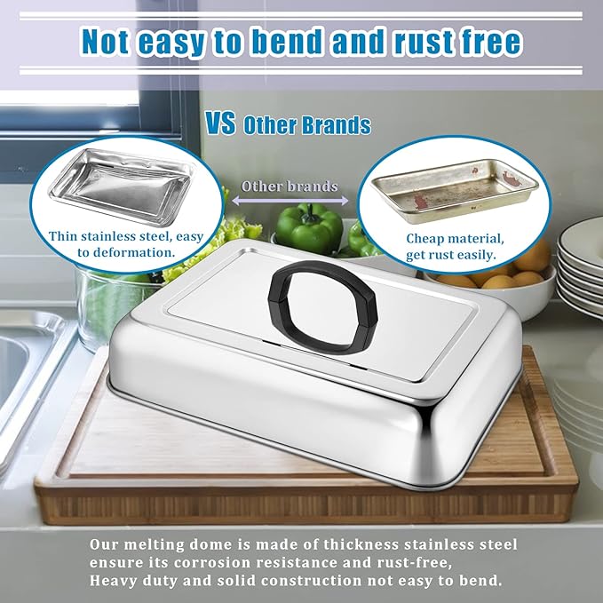 HaSteeL Rectangular Basting Cover, Stainless Steel Cheese Melting Dome Steaming - Image 5