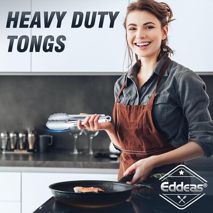 Eddeas 2 Pcs 7 Inch Small Tongs, Heavy Duty Stainless Steel Kitchen Tongs - Image 5