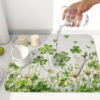 St Patrick's Day Dish Drying Mat 16 x 18 Inch Green Clover Dish Drainer Rack - Image 6