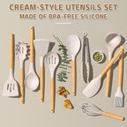 Umite Chef Kitchen Cooking Utensils Set, Wooden Handle Silicone Kitchen Gadgets - Image 4