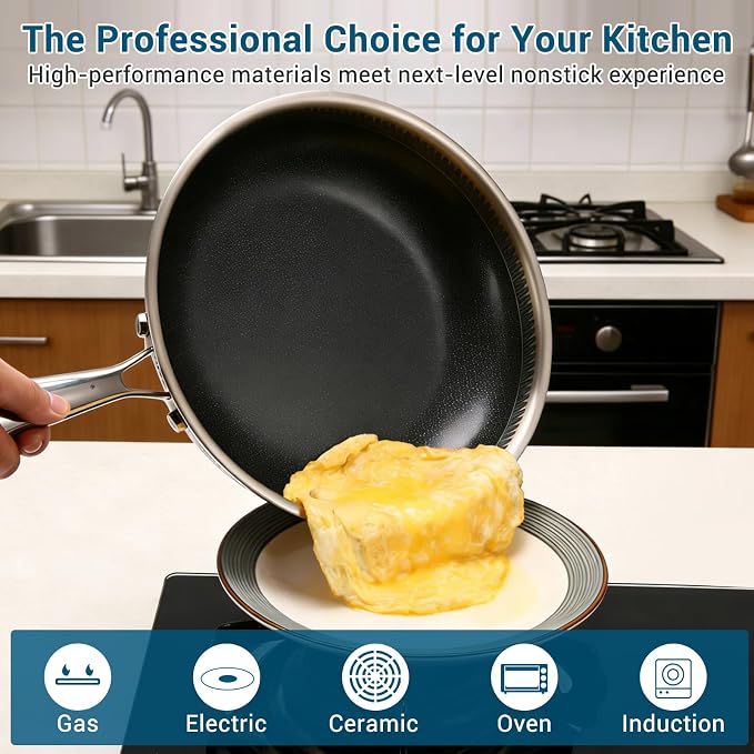12 Inch Tri-Ply Stainless Steel Hybrid Frying Pan - Image 4