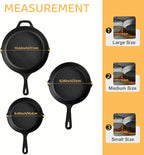 EWFEN Cast Iron Skillet 3-Piece Set, Heavy-Duty Professional Restaurant Chef - Image 3
