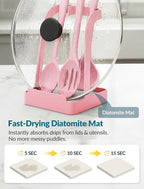 NiHome Kitchen Utensil Holder for Pot Lids & Spoons Pink Kitchen Accessories - Image 3
