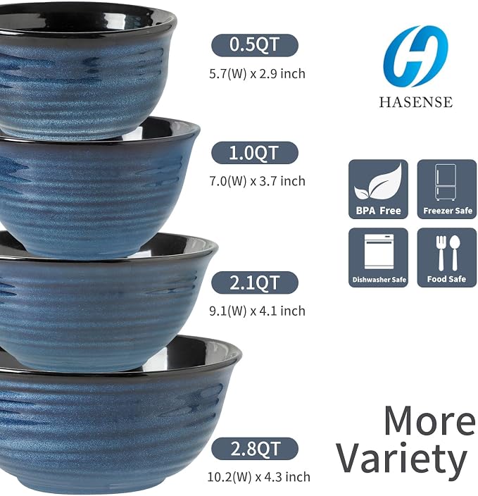 Hasense Mixing Bowls Set, Porcelain Large Salad Bowls - Image 2