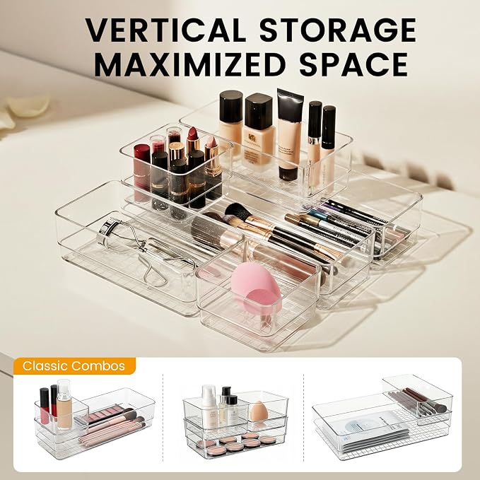 33 PCS Clear Plastic Drawer Organizer Set, 4 Sizes Acrylic Drawer Storage Trays - Image 5