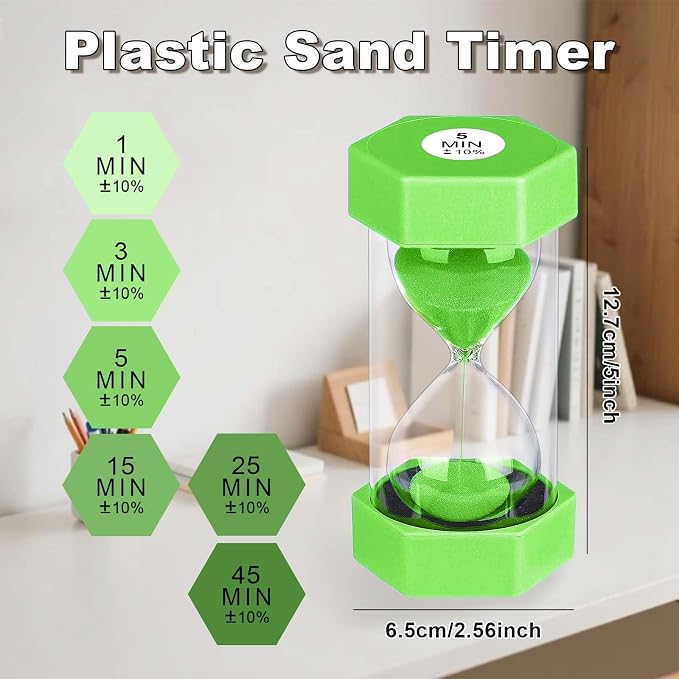 5 Minute Hourglass Sand Timer, Plastic Hexagon Hourglass Sand Clock 5 Min - Image 7