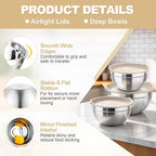 TeamFar Mixing Bowls, Stainless Steel Nesting Salad Bowls - Image 3