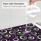 Purple White and Black Circle Pattern Dish Drying Mat, Absorbent Microfiber - Image 4