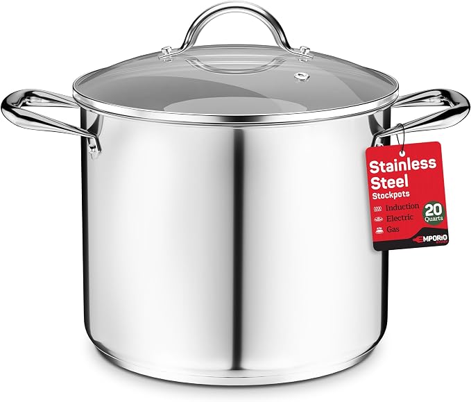 Stainless Steel Stockpot with Tempered Glass Lid 20 Quart, Durable 18/0 by Unknown