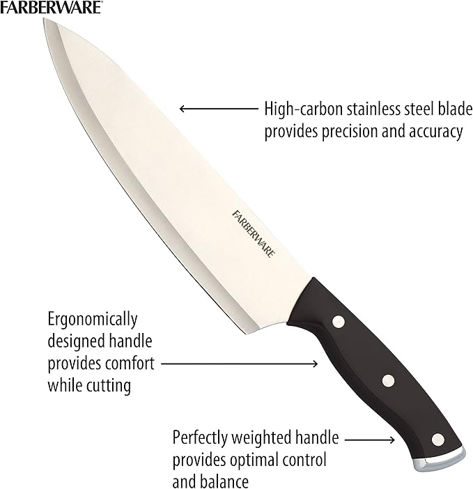Farberware Triple Riveted Knife Block Set, High Carbon-Stainless Steel Blades - Image 5