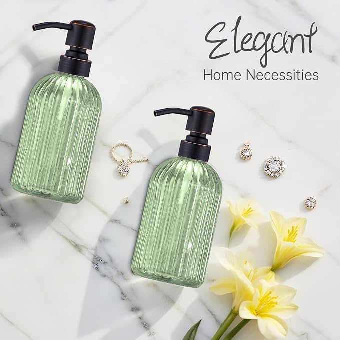 16Oz Green Glass Soap Dispenser - Image 7
