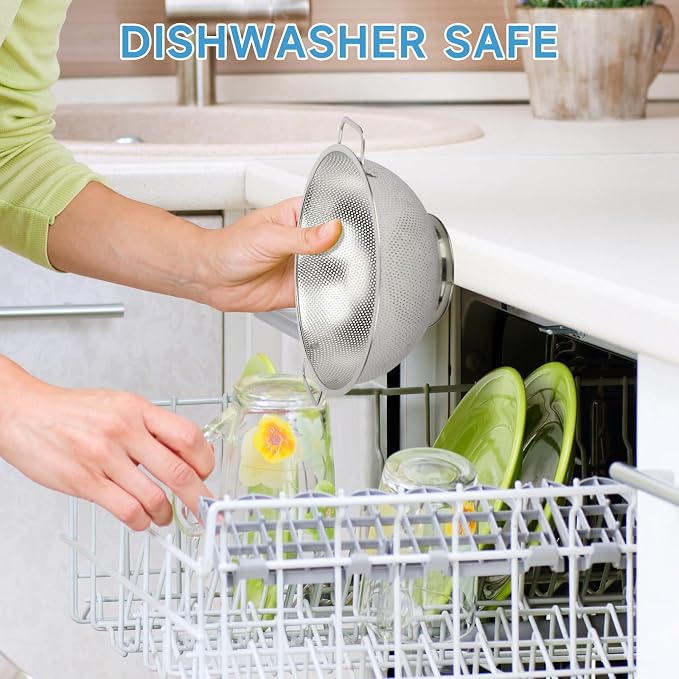 2PCS Colander for Kitchen, 3QT and 5QT, Stainless Steel Colander Strainer - Image 7