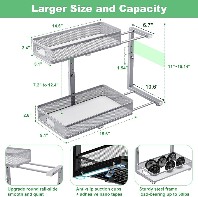 Under Sink Organizer, High Adjustable 2 Tier Under Sink Organizers and Storage - Image 4