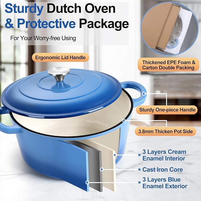 P&P CHEF 5QT Enameled Dutch Oven, Cast Iron Dutch Oven Pot - Image 3