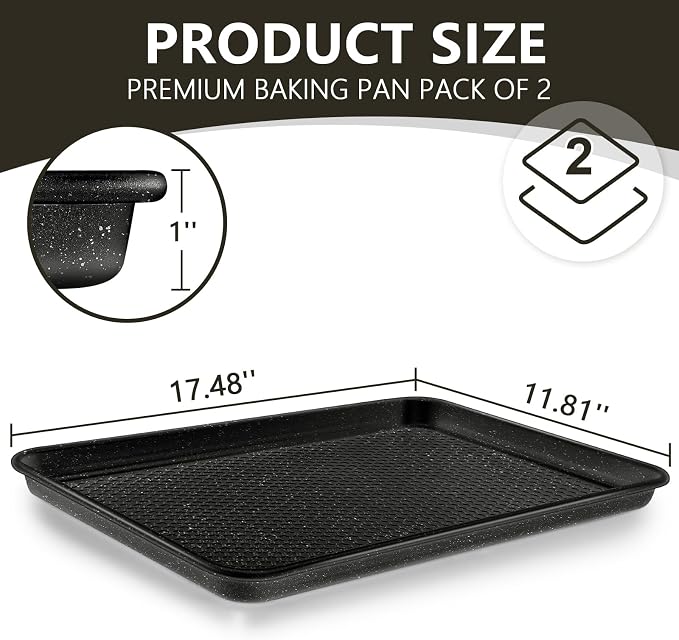 Wildone 2 Pack Half Sheet Baking Pans, Honeycomb Embossed Nonstick Baking Sheet - Image 2