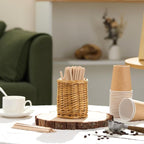 Wood Rattan Coffee Stirrer Holder Set - Image 6
