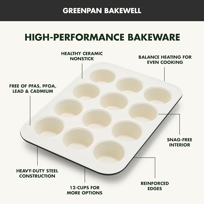 GreenPan Bakewell 12-Cup Muffin Pan, Healthy Ceramic Nonstick Bakeware - Image 3