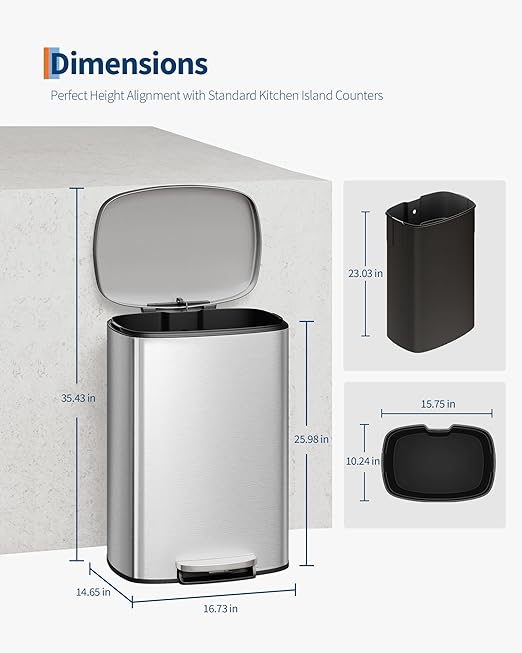 Garvee 13 gal / 50 L Stainless Steel Kitchen Trash Can - Image 2
