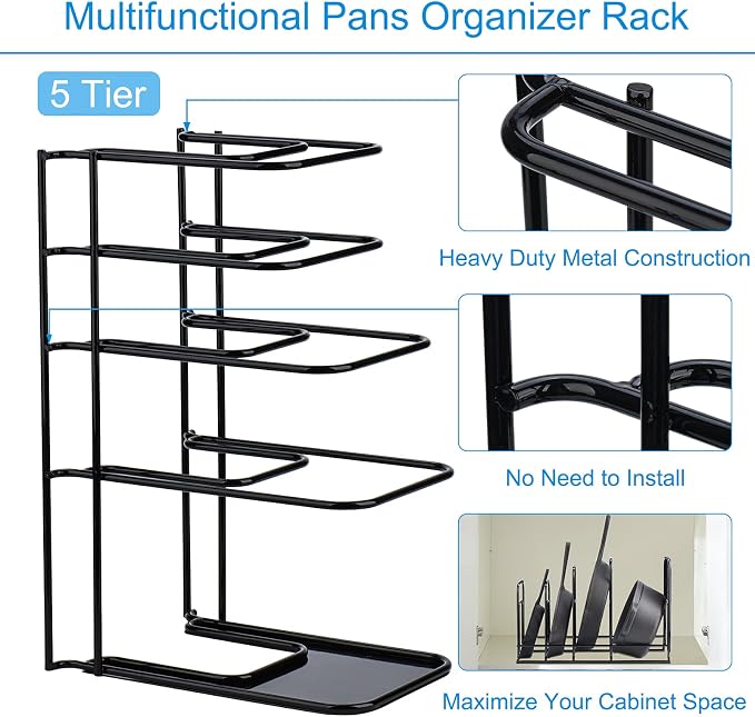 Toplife 2 Pack Heavy Duty Pan Organizer, 5 Tier Pot and Pan Organizer Rack - Image 8